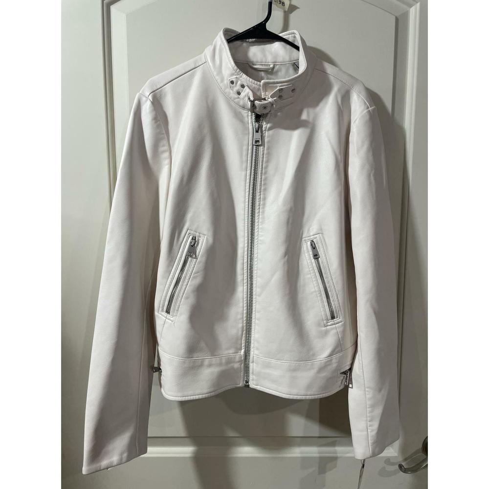 Levi's White Faux Leather Racer Jacket Oyster Latch Collar XL - Picture 5 of 7